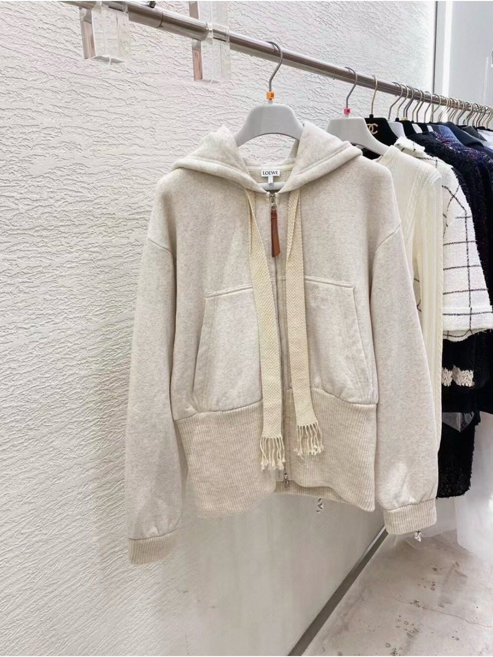 Loewe Neutral Cream Hooded Zip Sweatshirt